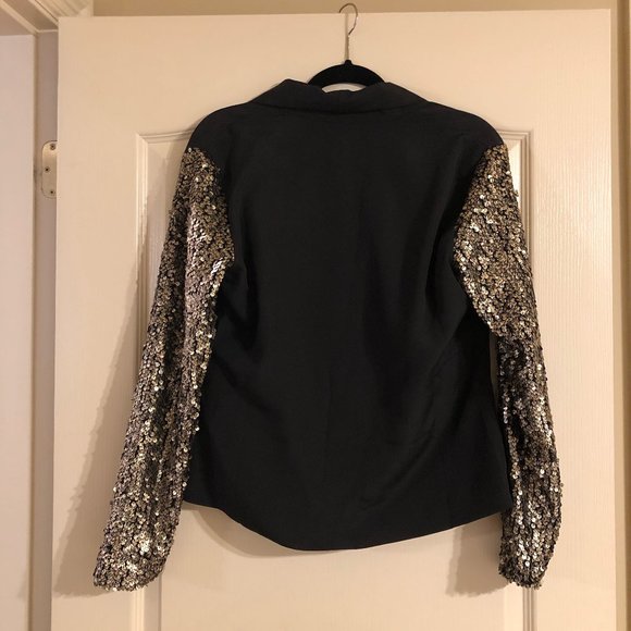 Black Blazer with Gold Sequin Sleeves - Picture 2 of 5